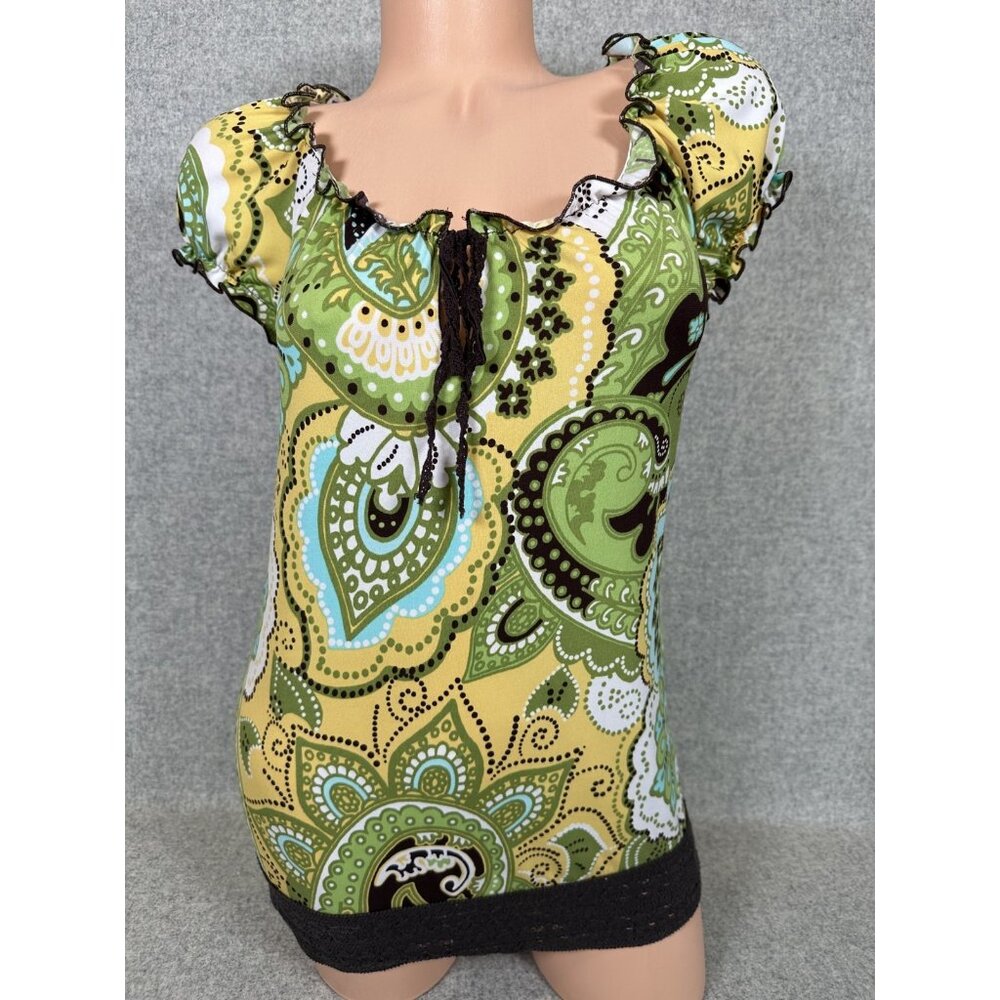 Vintage Speechless Top Small Green Fairy Tie Short Sleeve Stretch Y2K Whimsy